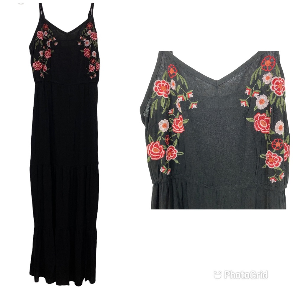 Time And Tru Black Maxi  Floral Dress